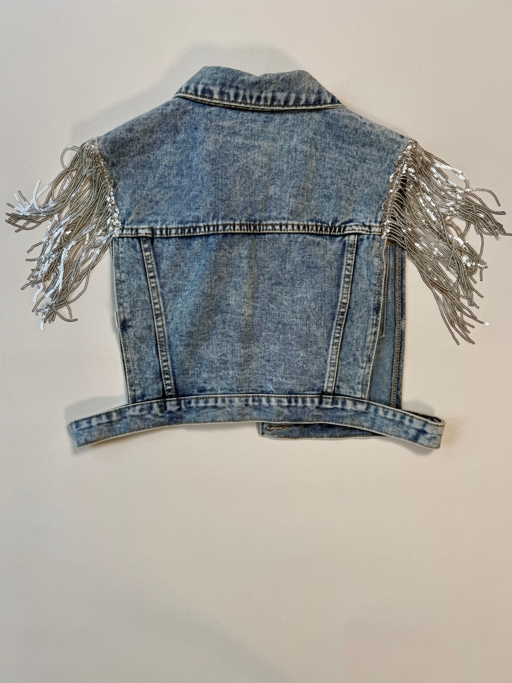 Denim Fringe Vest Jacket - Women’s - Picture 2 of 6